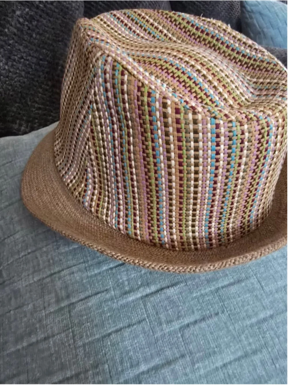 Women's Granule Multi-color Woven Straw Fedora Hat One Size Cottagecore Coastal